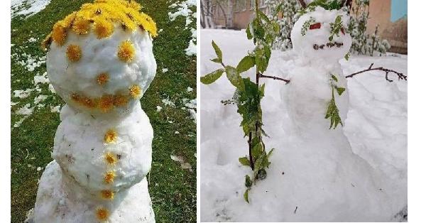 Жители Пермского края лепят майских снеговиков и выкладывают их фото