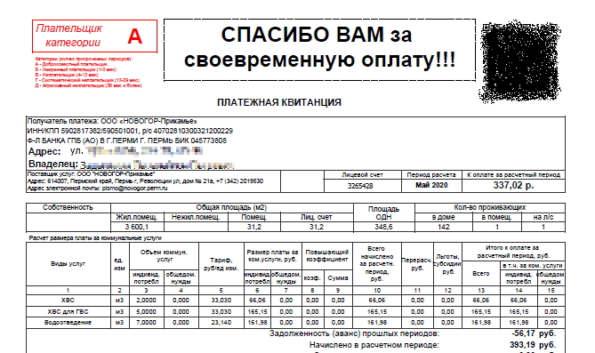 Среди абонентов «НОВОГОРа» в июле большинство получили квитанции с категорией «А»