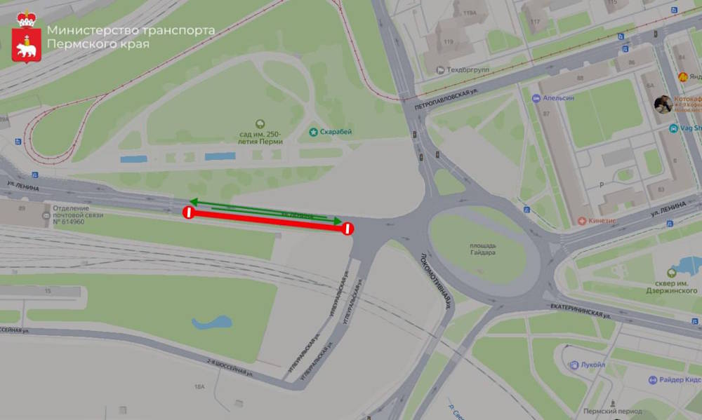 На три недели ограничат движение по участку улицы Ленина в Перми