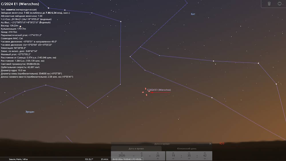 С 26 февраля пермяки смогут наблюдать за самой яркой кометой года